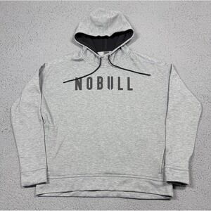 NOBULL Hoodie Mens Medium Gray Fleece Pullover Side Pockets Logo Gym Training